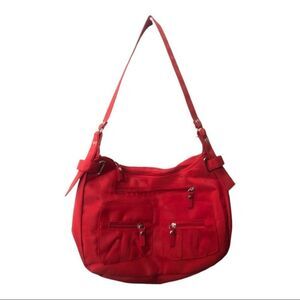 Red Handbag with Multiple Pockets